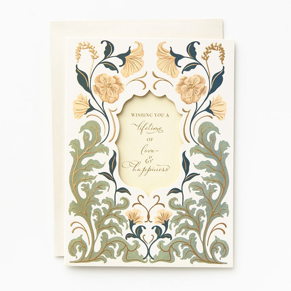 Diecut Window with Floral Pattern Embellished Wedding Card