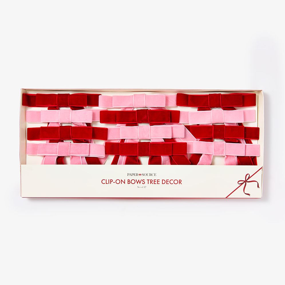 Clip On Velvet Bow Tree Decor, Set of 12