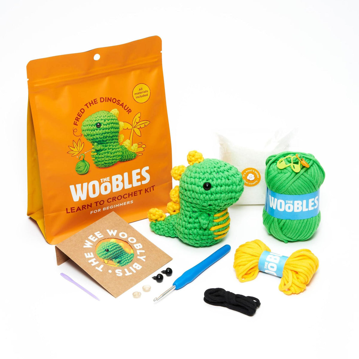 Fred the Dinosaur, The Woobles Beginner Crochet Kit