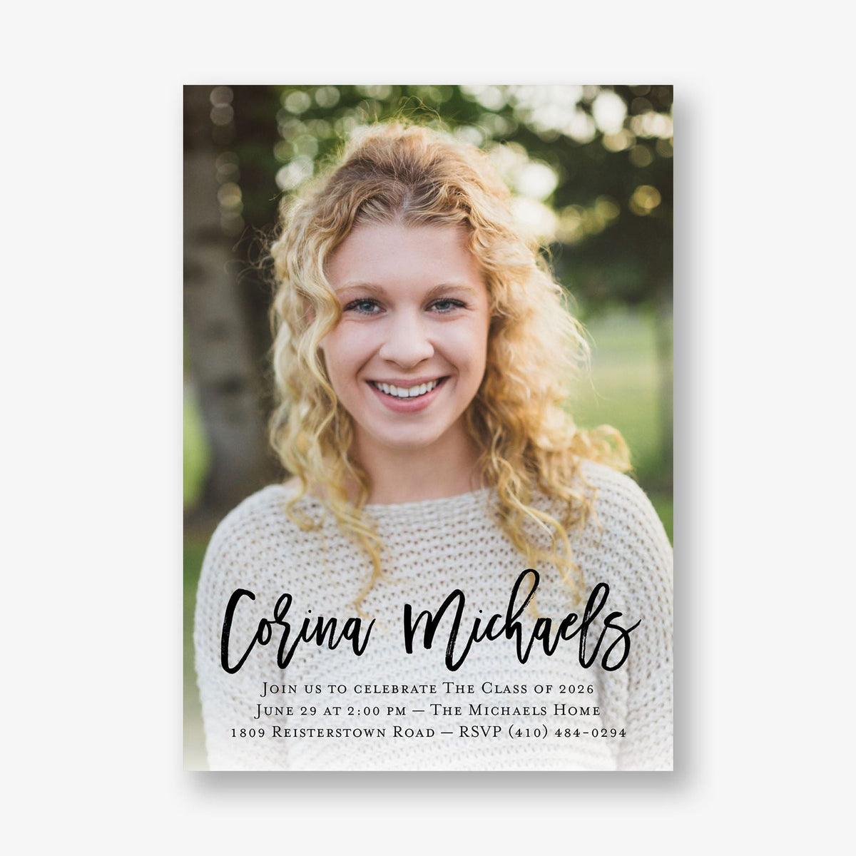 Vertical Modern Calligraphy Graduation Invitation