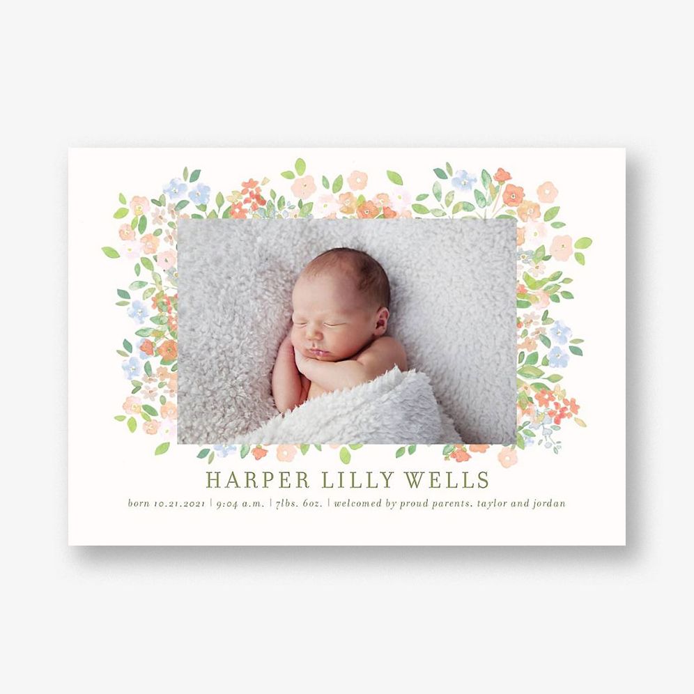 Painted Meadow Horizontal Birth Announcement