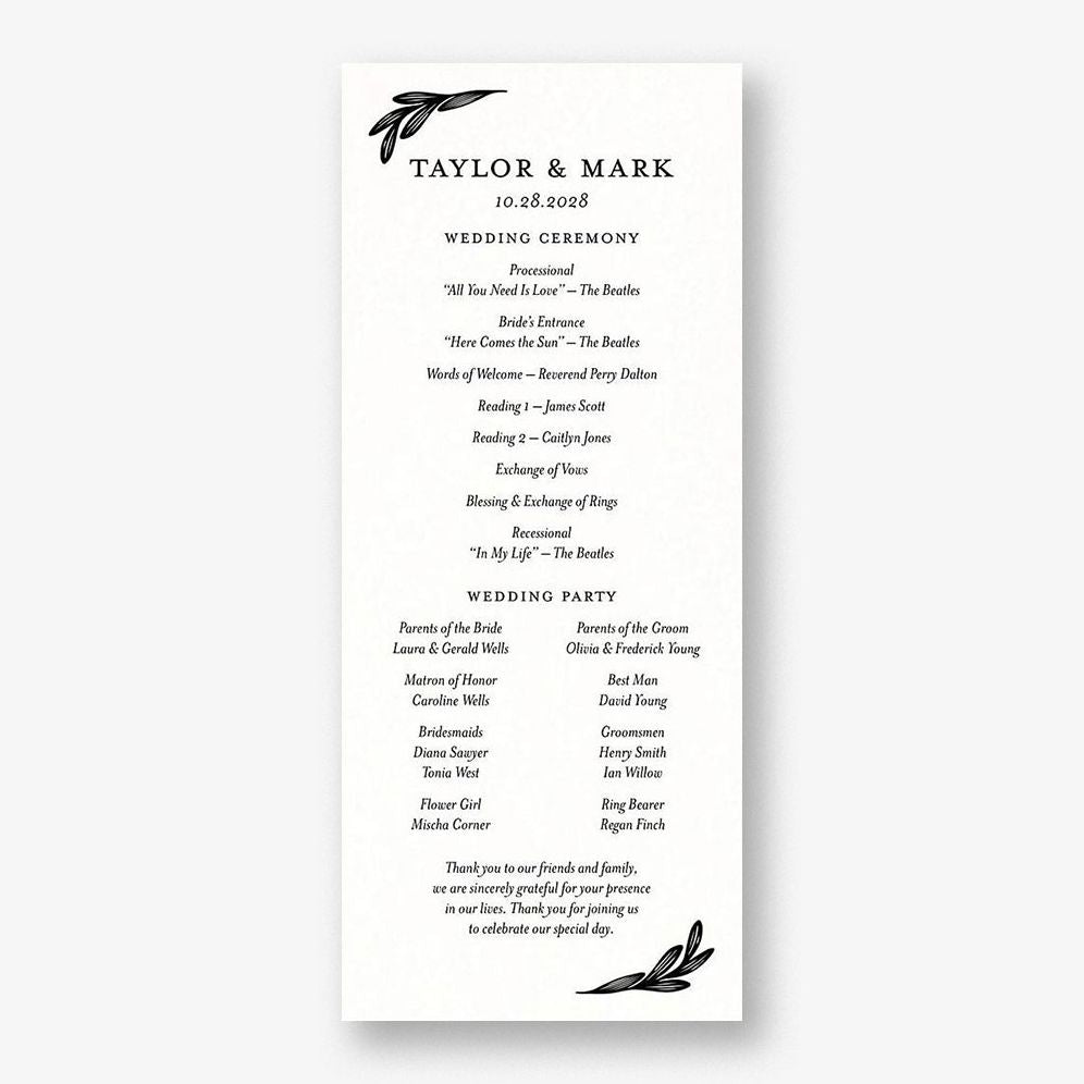Black and White Floral Program