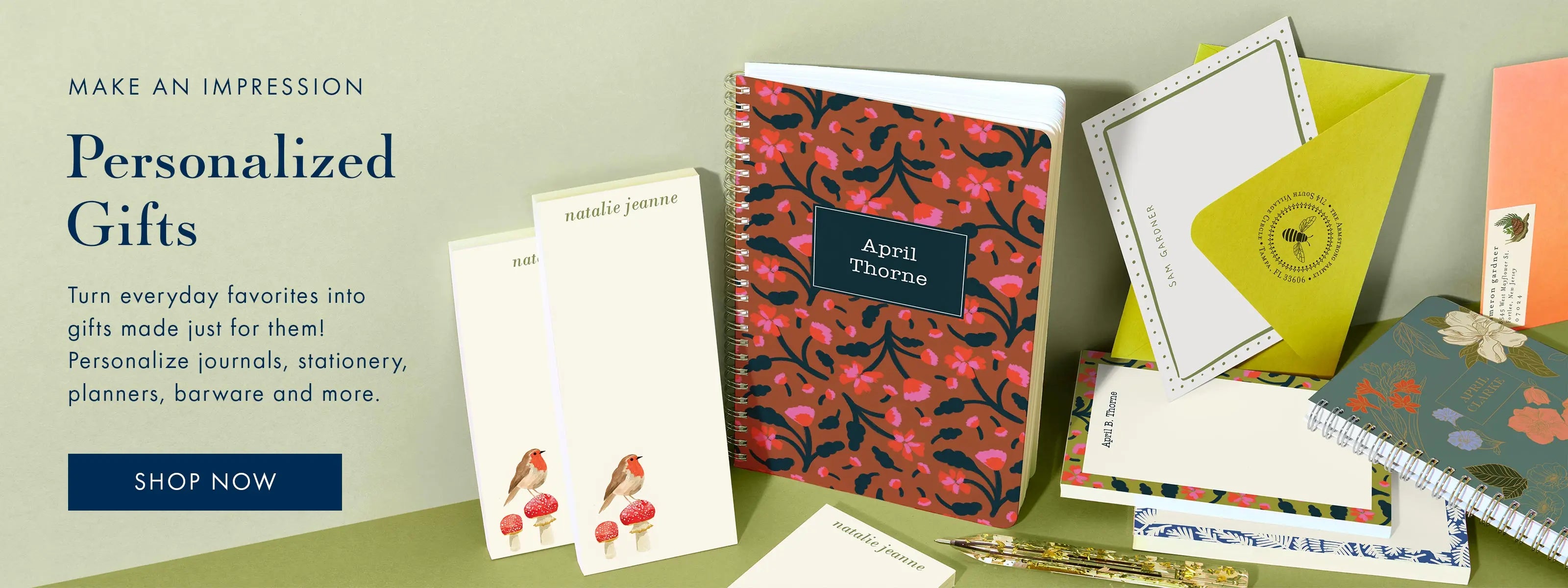 Personalized stationery, journals, planners, and gifts