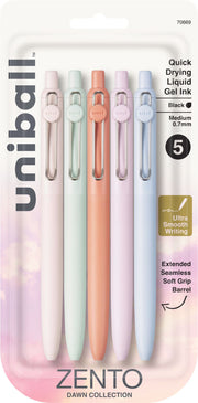 uniball? Zento Liquid Gel RT, Medium Point 0.7mm, Dawn Barrel, Black Ink 5pc