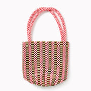 Handmade Acrylic Beaded Two-Tone Handbag with Stripes
