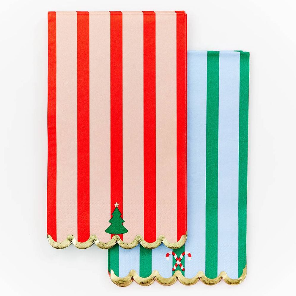 Whimsical Dual Stripe Scallop Guest Napkins S/20