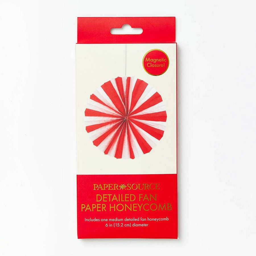 White and Red Detailed Fan Paper Honeycomb Med 6 inches