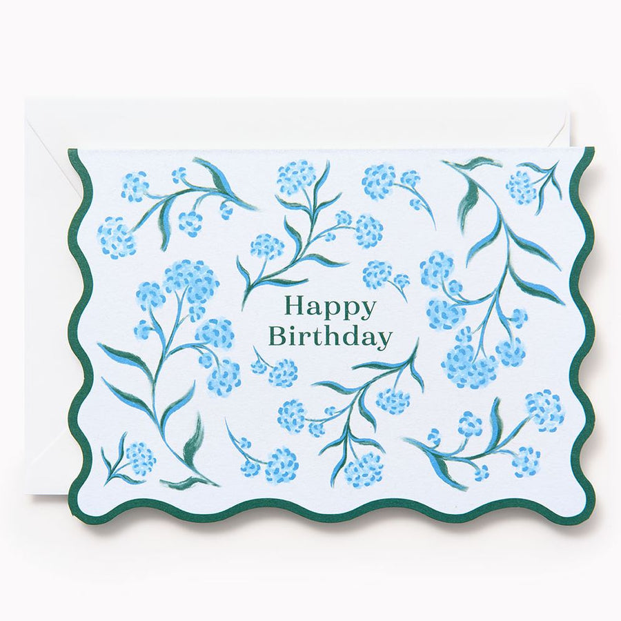 Blue Floral Wave Birthday Card