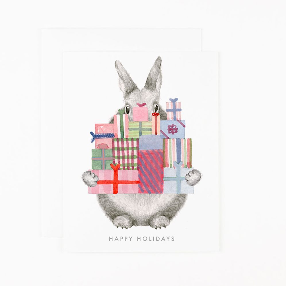 Bunny Carrying Holiday Gifts Card