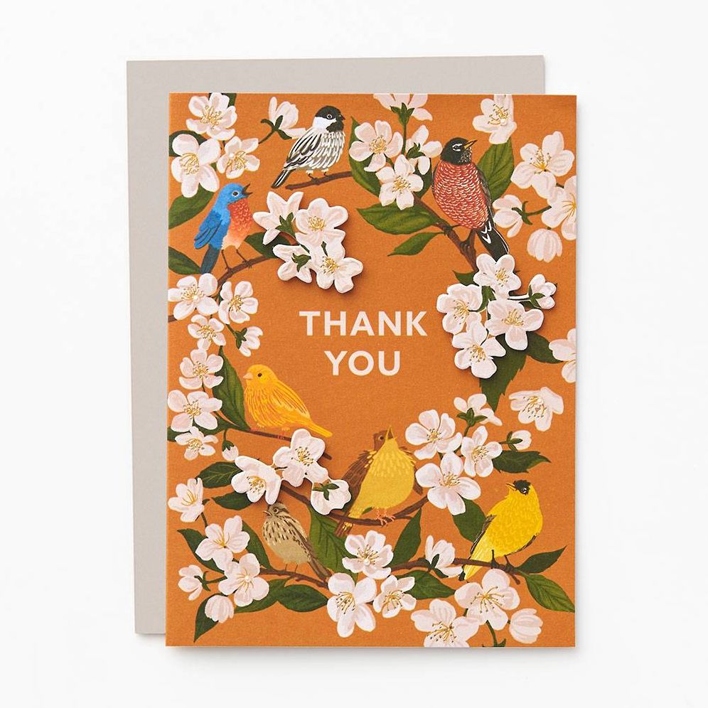Birds & Blossoms Embellished Thank You Card