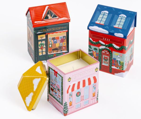 B&N Exclusive Holiday Village Tin Candles - Set of 3