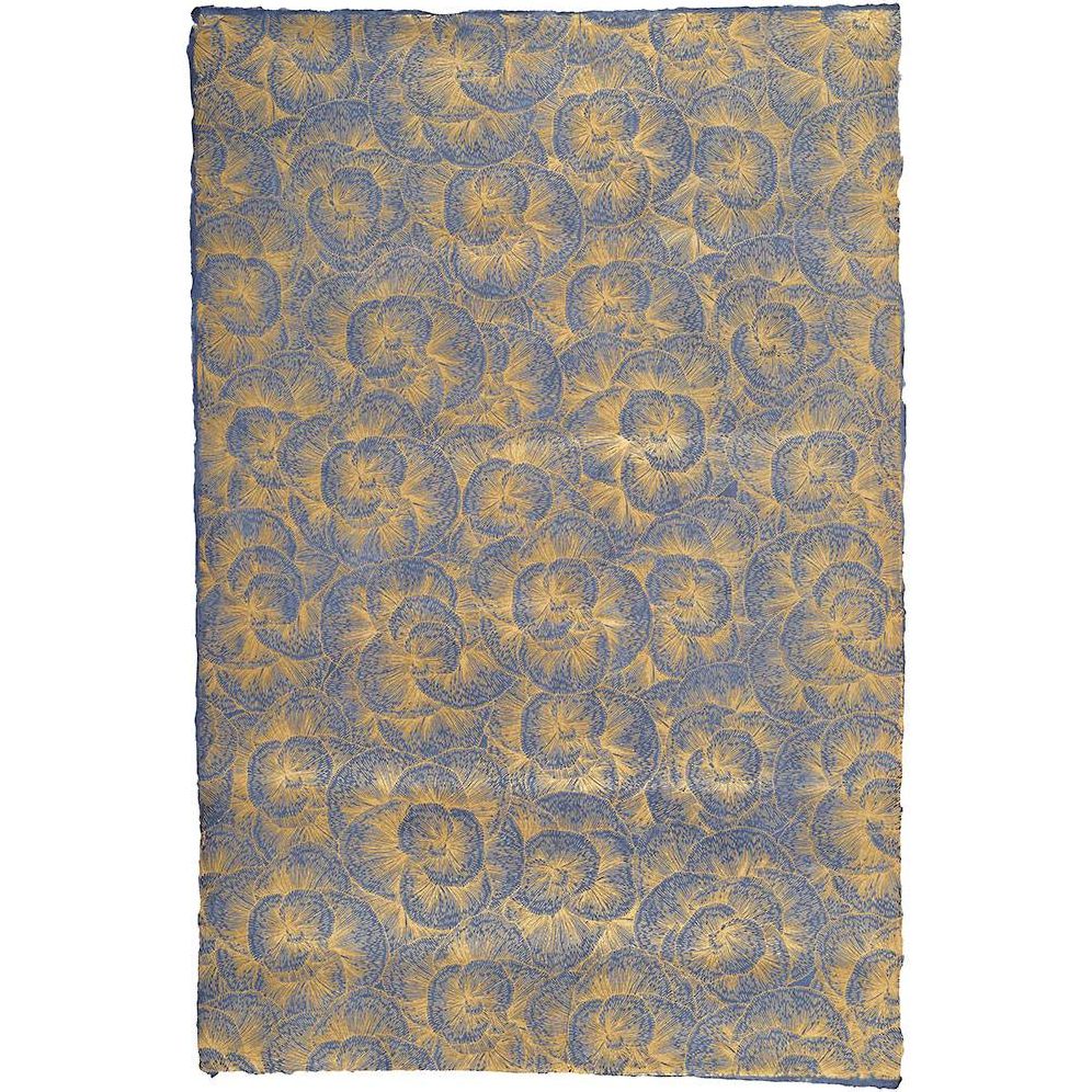 Gold Stripe Floral on Slate Handmade Paper