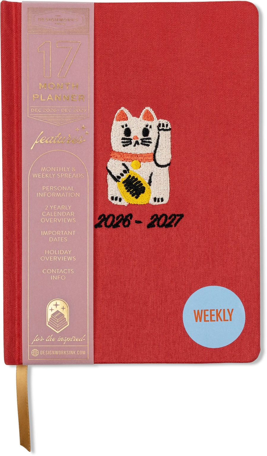 2026-2027 Embroidered Lucky Cat Weekly Desk Planner