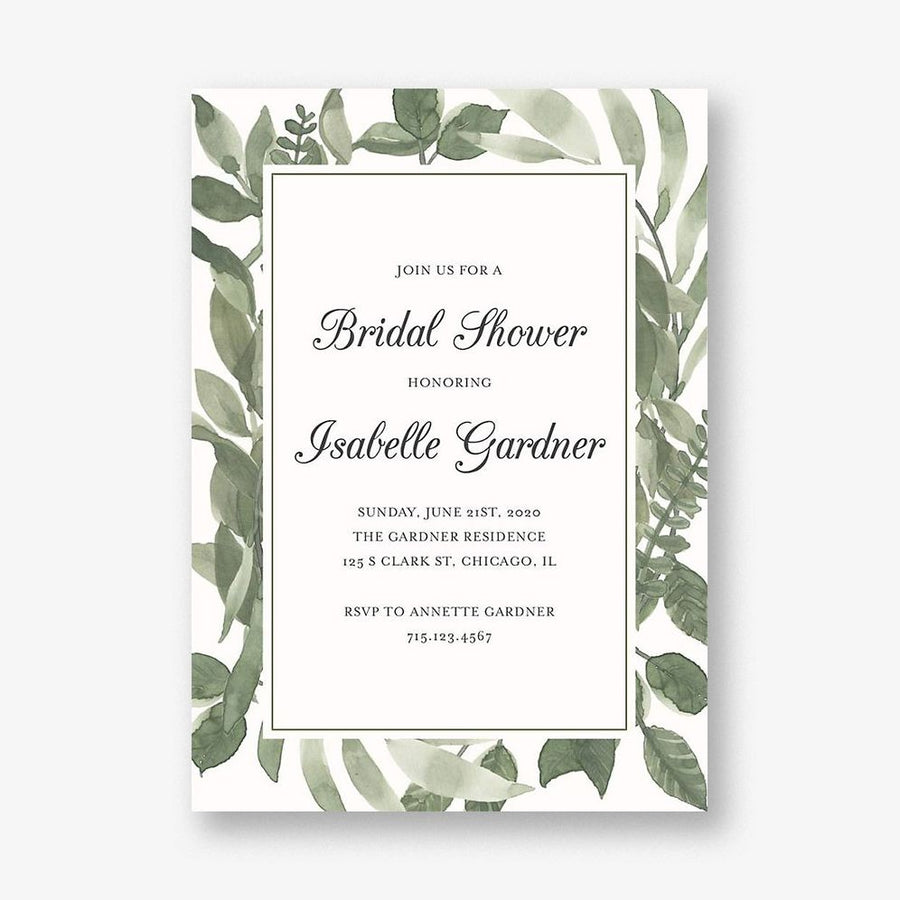 Watercolor Leaves Bridal Shower Invitation