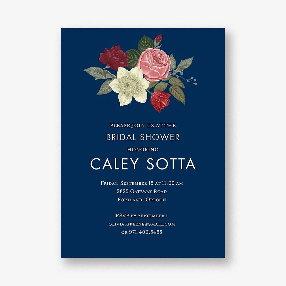 Vintage Floral On Navy Bridal Shower Invitation