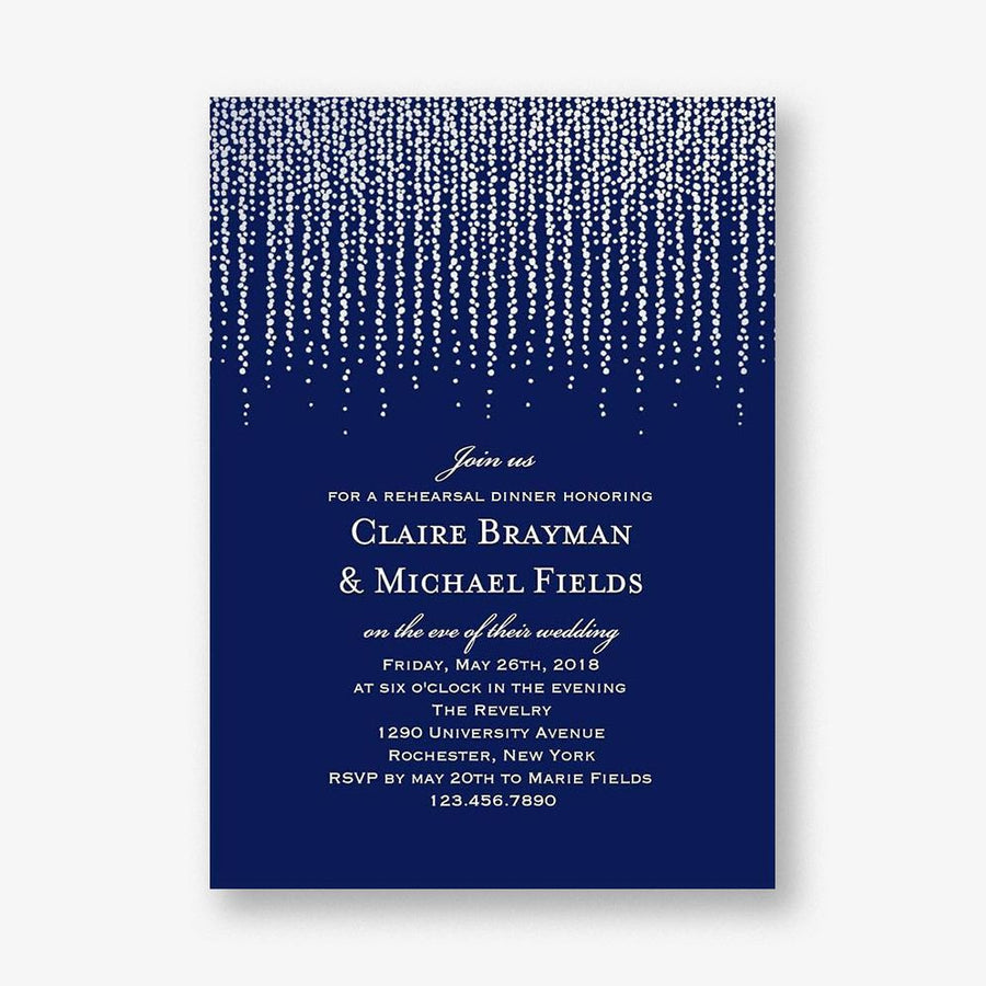 Silver Foil Stamped Chandelier Rehearsal Dinner Invitation