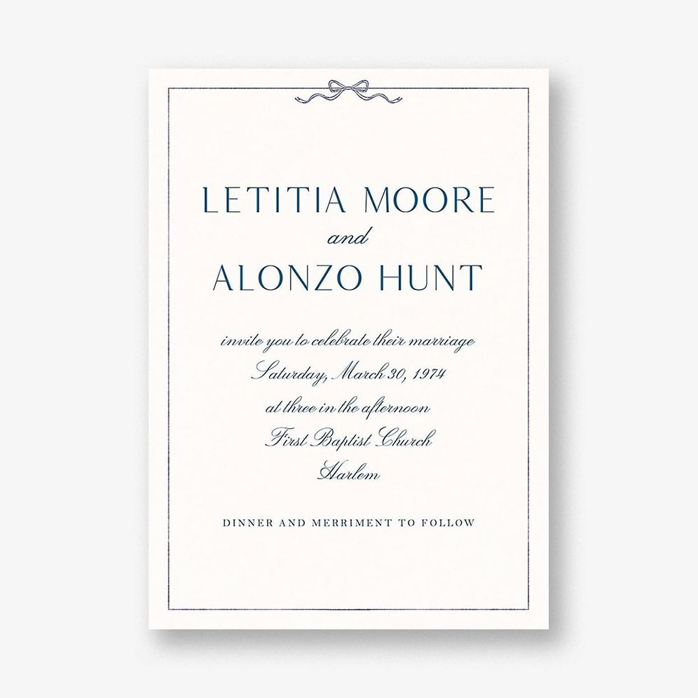 Bow Border Blue Wedding Invitation
