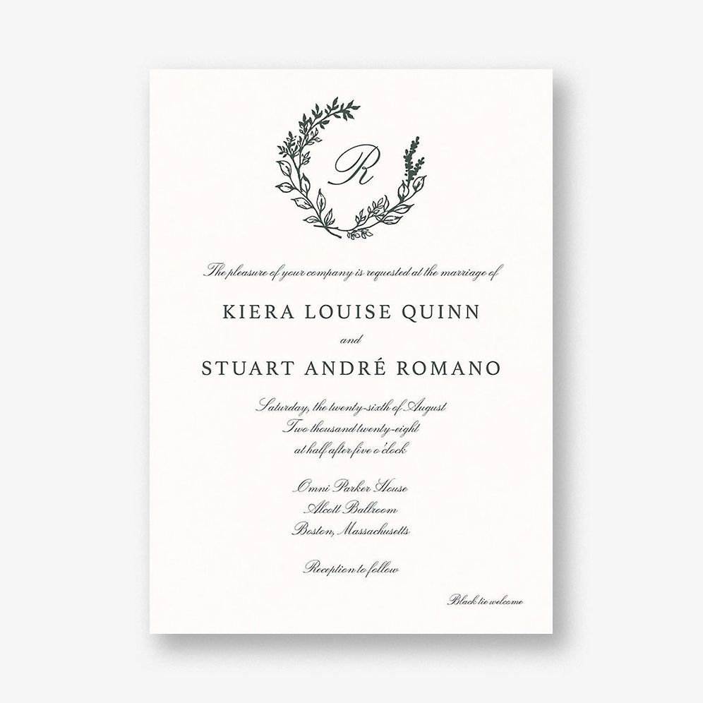 Botanical Wreath Monogram Wedding Invitation