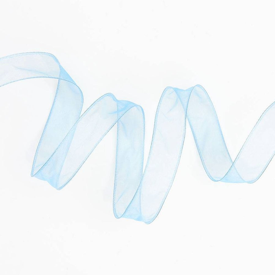 Light Blue Organdy Wired Ribbon 1" 10 YD