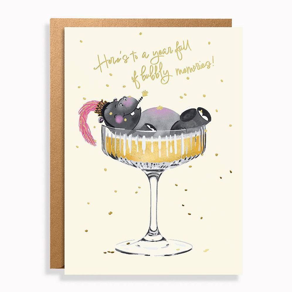 New Year Hippo Holiday Card Set